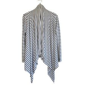 Meraki Waterfall Draped Cardigan Women Size Medium Open Black White Stripes Knit